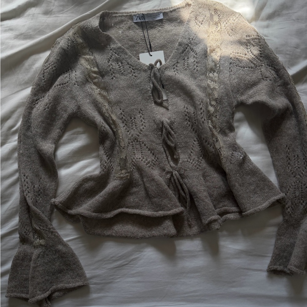 NWT Zara Tie Front Cardigan with Lace